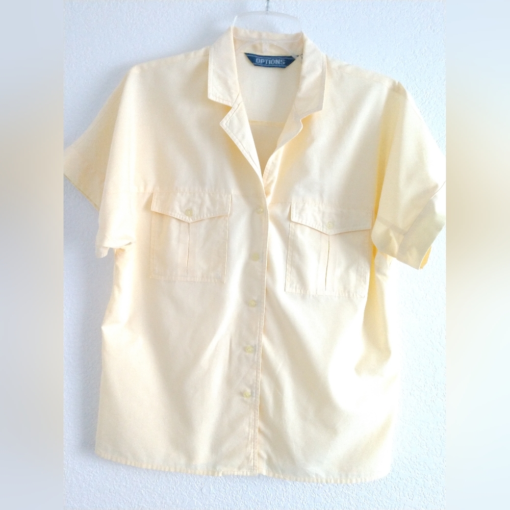 Vintage Options Women's Short Sleeve Camp Shirt Yellow Size 12 Chest 36"